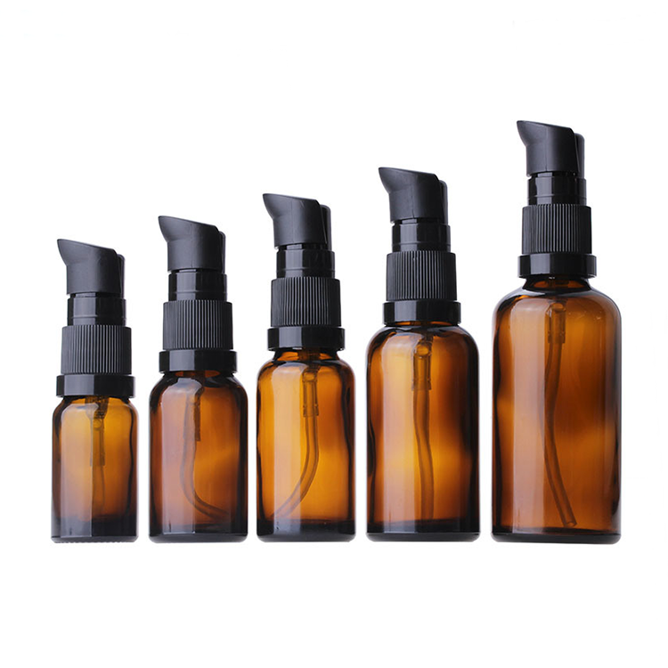 15ml 20 ml 30ml 50ml 60 ml Amber Round Glass Bottle with Cream Treatment Pump for Cosmetic Serum Lotion