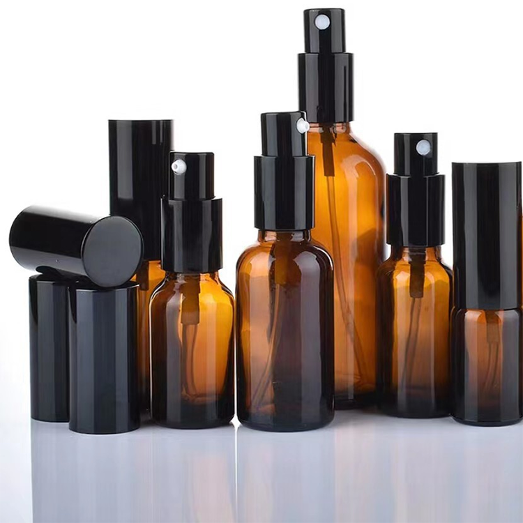 15ml 20 ml 30ml 50ml 60 ml Amber Round Glass Bottle with Cream Treatment Pump for Cosmetic Serum Lotion