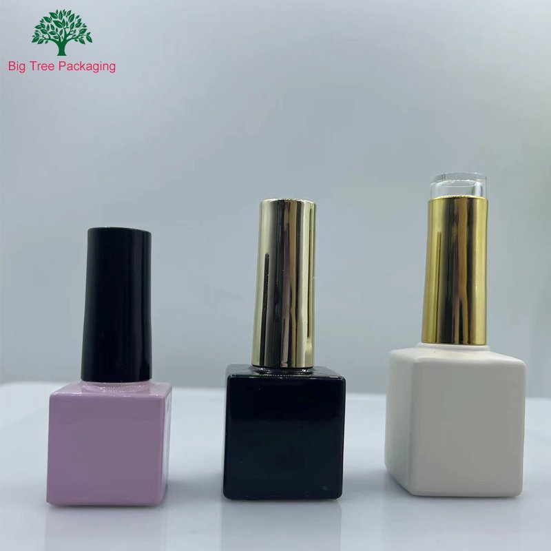Wholesale Glass Packaging Factory Square Empty Nail Uv Gel Polish Glass Bottle With Brush 15ml