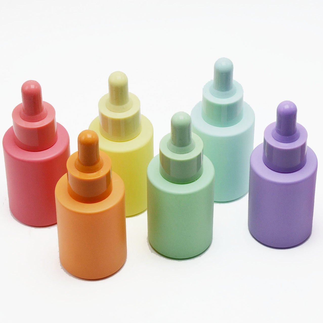 New Multicoloured Macaron Color 30ml Pink Essential Oil Glass Dropper Bottles with Flat shoulder