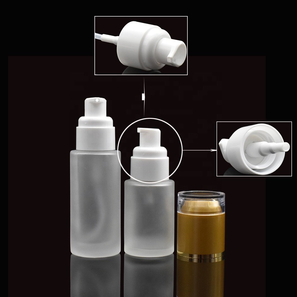 Mini size 20ml 30ml 40ml 50ml 60ml 80ml matt flat shoulder glass serum cream bottle with lotion pump cap for essential oil