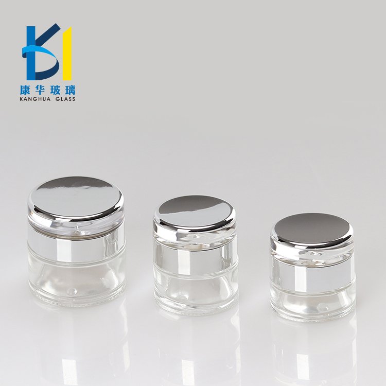 Luxury Silver Cap Cosmetic Packaging 20g 30g 50g Clear Glass Cream Jar