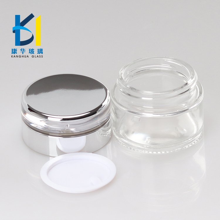 Luxury Silver Cap Cosmetic Packaging 20g 30g 50g Clear Glass Cream Jar