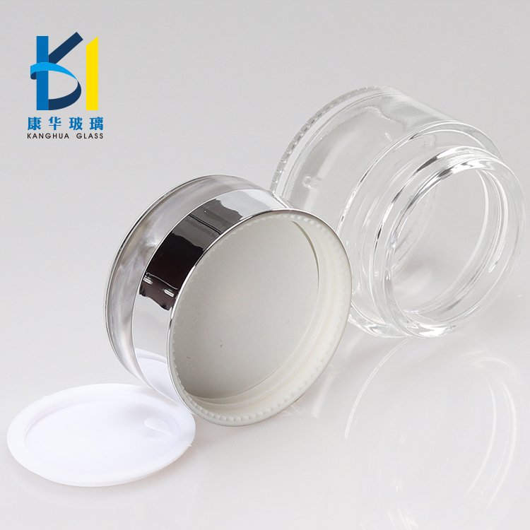 Luxury Silver Cap Cosmetic Packaging 20g 30g 50g Clear Glass Cream Jar