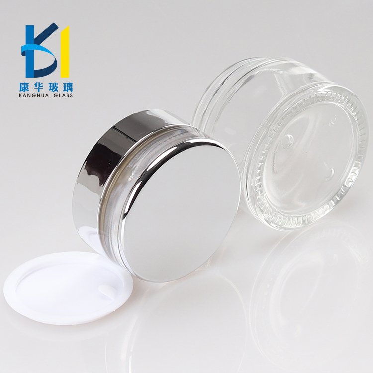 Luxury Silver Cap Cosmetic Packaging 20g 30g 50g Clear Glass Cream Jar