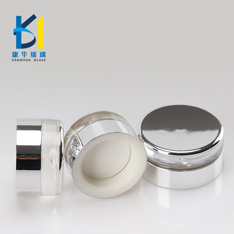 Luxury Silver Cap Cosmetic Packaging 20g 30g 50g Clear Glass Cream Jar