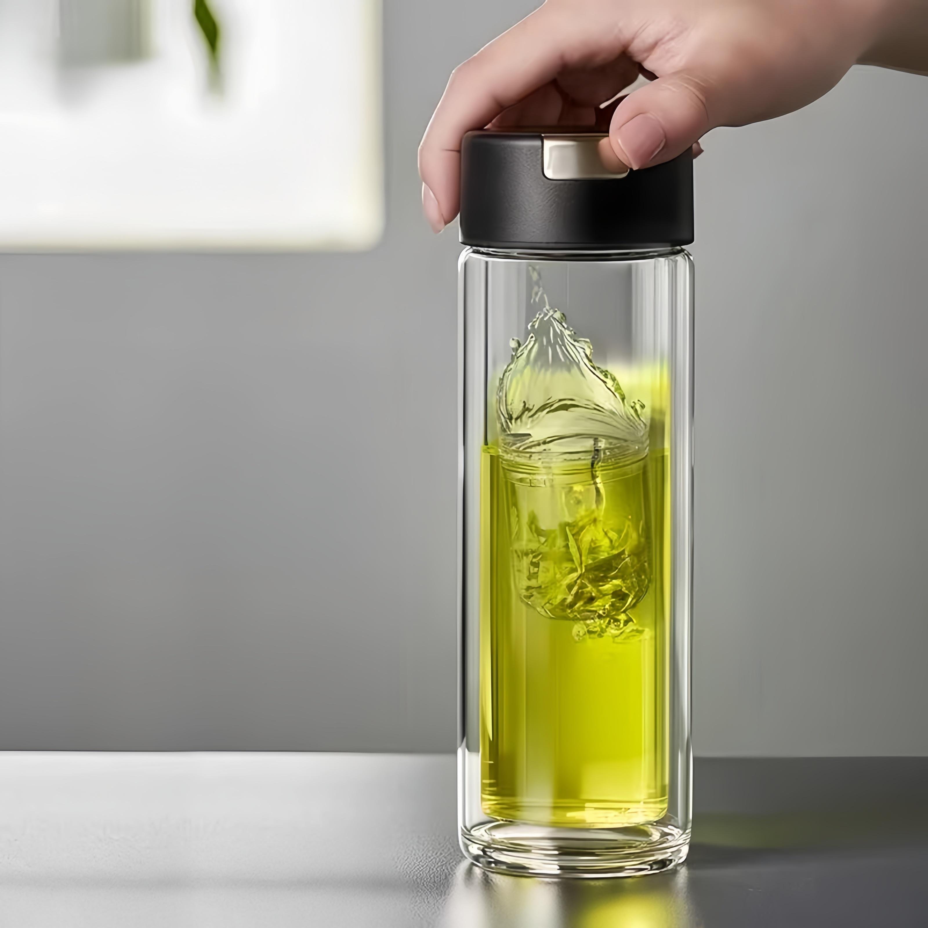 Double Walled Borosilicate Glass Travel Tumbler Water Bottle with Magnetism Tea Infuser tea cup glass