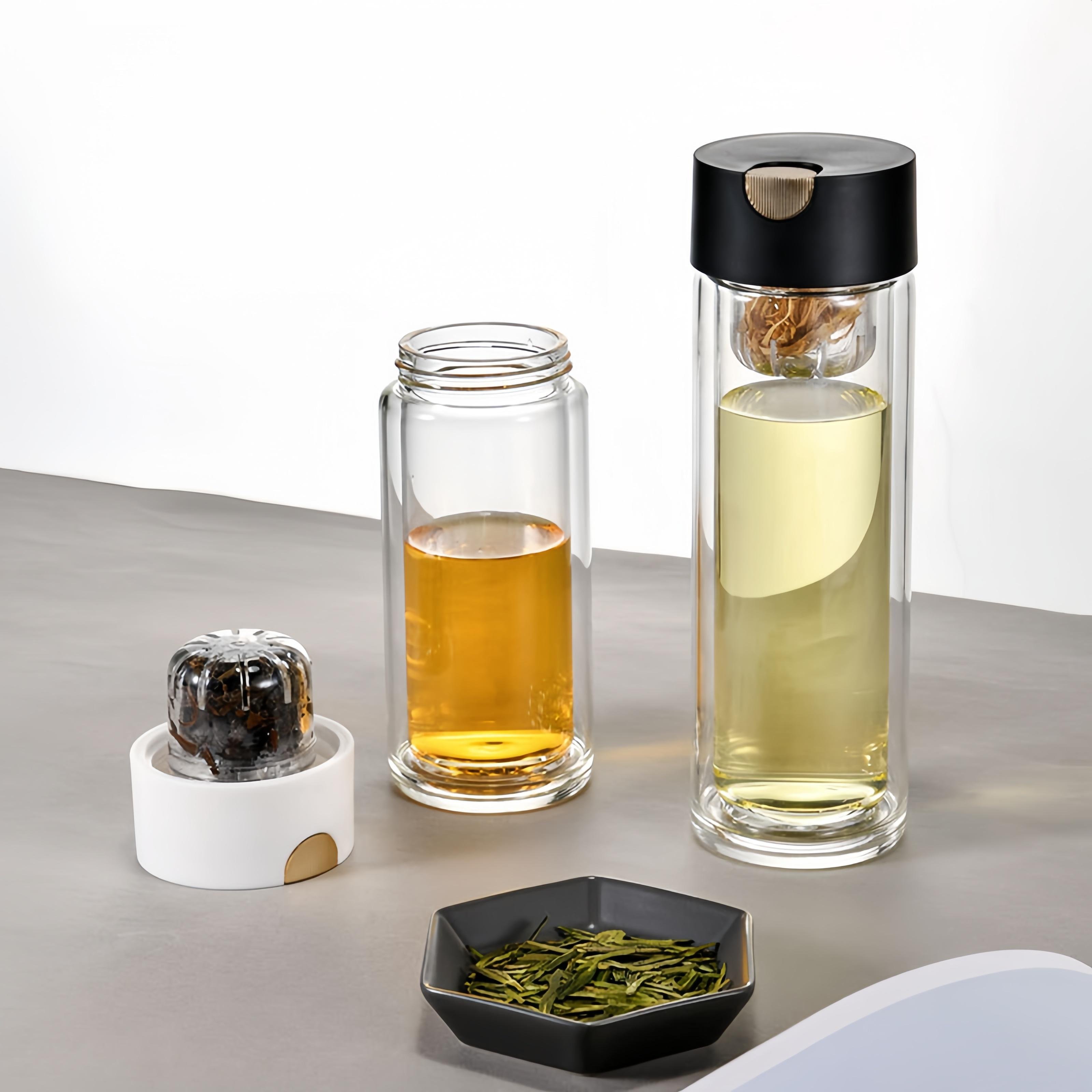 Double Walled Borosilicate Glass Travel Tumbler Water Bottle with Magnetism Tea Infuser tea cup glass