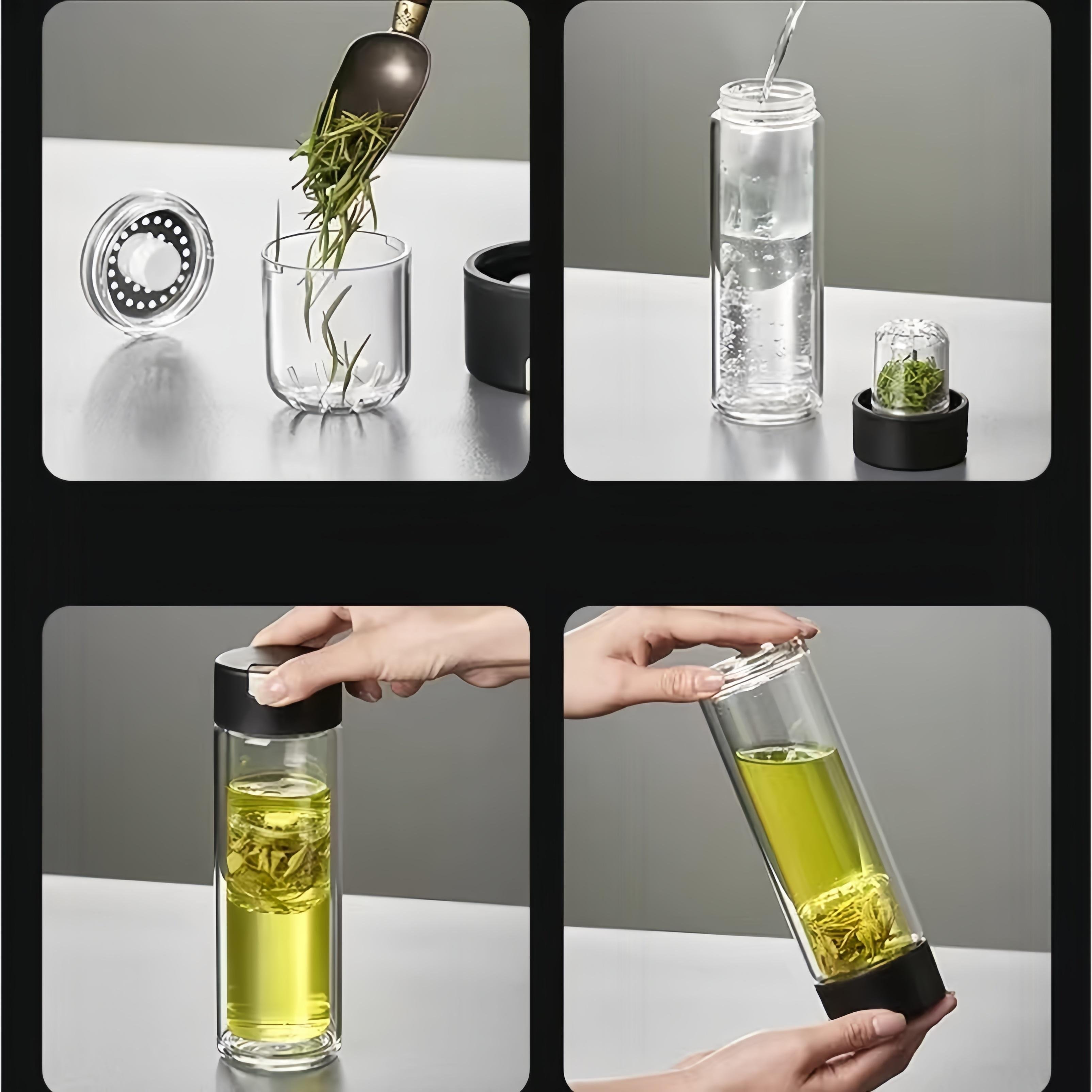 Double Walled Borosilicate Glass Travel Tumbler Water Bottle with Magnetism Tea Infuser tea cup glass