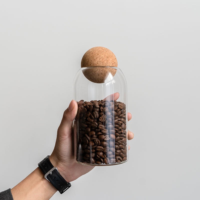 Wholesale High borosilicate glass Transparent storage jar with cork ball lid