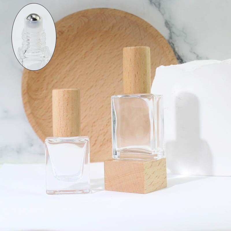 10ml 15ml Flat Square Clear Frosted Luxury Empty Small Perfume Roll On Roller Bottle Essential Oil Glass Travel Container