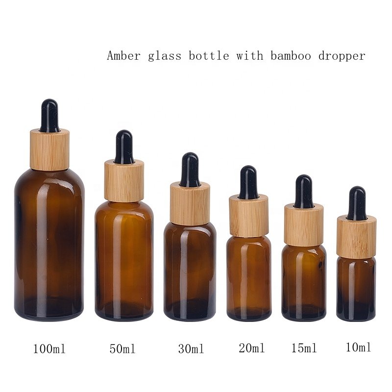 frosted amber glass bottle dropper 15 ml 10 ml 30 ml 50 ml 100 ml matte brown glass cosmetic bottle with 18 mm bamboo dropper