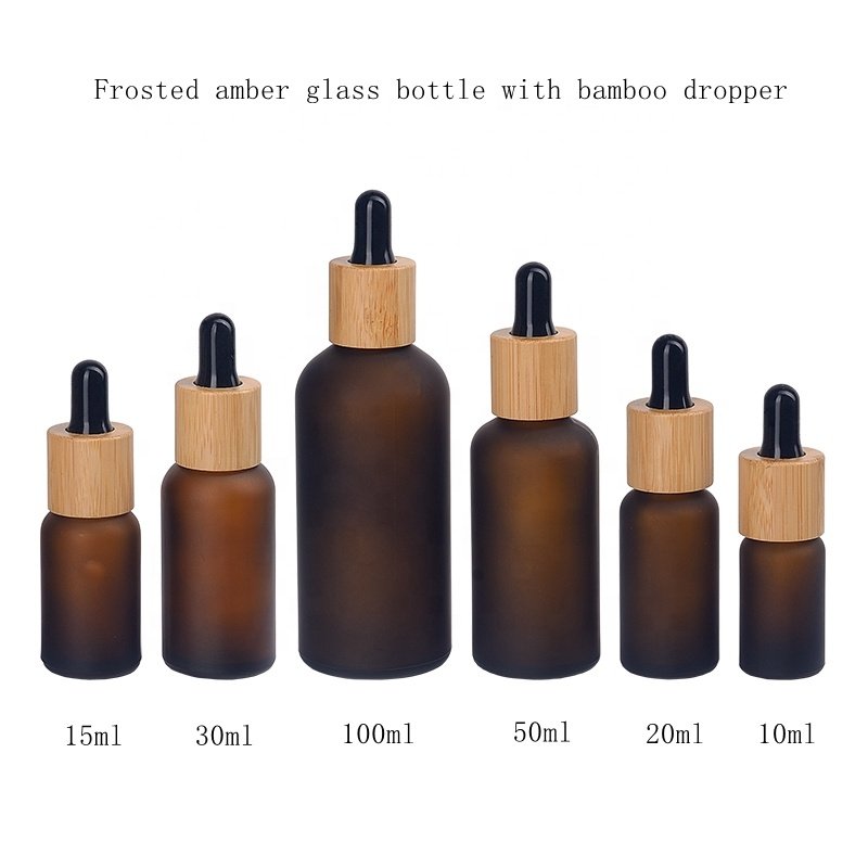 frosted amber glass bottle dropper 15 ml 10 ml 30 ml 50 ml 100 ml matte brown glass cosmetic bottle with 18 mm bamboo dropper