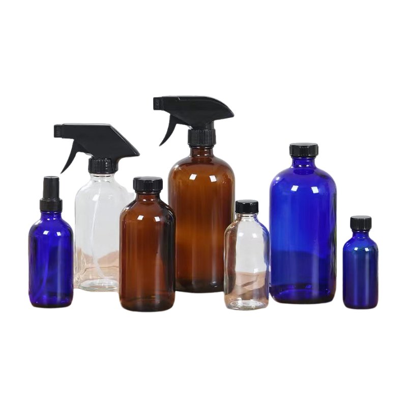 Wholesales customization 15ml 30ml 60ml 120ml 250ml 500ml 1000ml clear amber boston round glass bottle for cosmetic industry