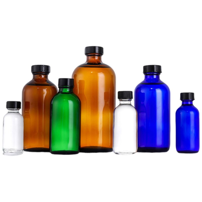 Wholesales customization 15ml 30ml 60ml 120ml 250ml 500ml 1000ml clear amber boston round glass bottle for cosmetic industry