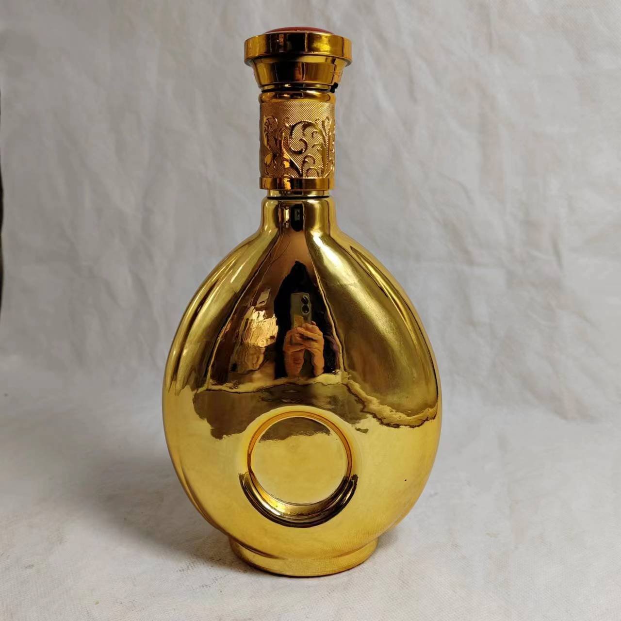 Luxury Customized Logo Electroplate Gold Silver Green Color 750ml Whiskey Gin Tequila Rum Vodka Spirits Glass Bottles