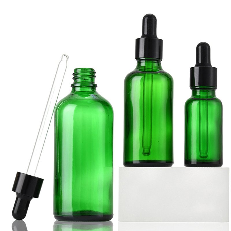 5ml to 100ml Perfect Glass Dropper Bottles for Cosmetic Oil Storage Round Shape Luxurious Green Color Glass Bottles