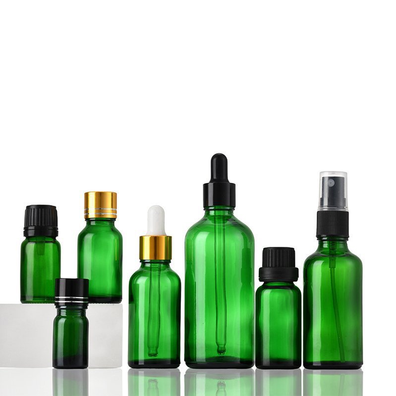 5ml to 100ml Perfect Glass Dropper Bottles for Cosmetic Oil Storage Round Shape Luxurious Green Color Glass Bottles