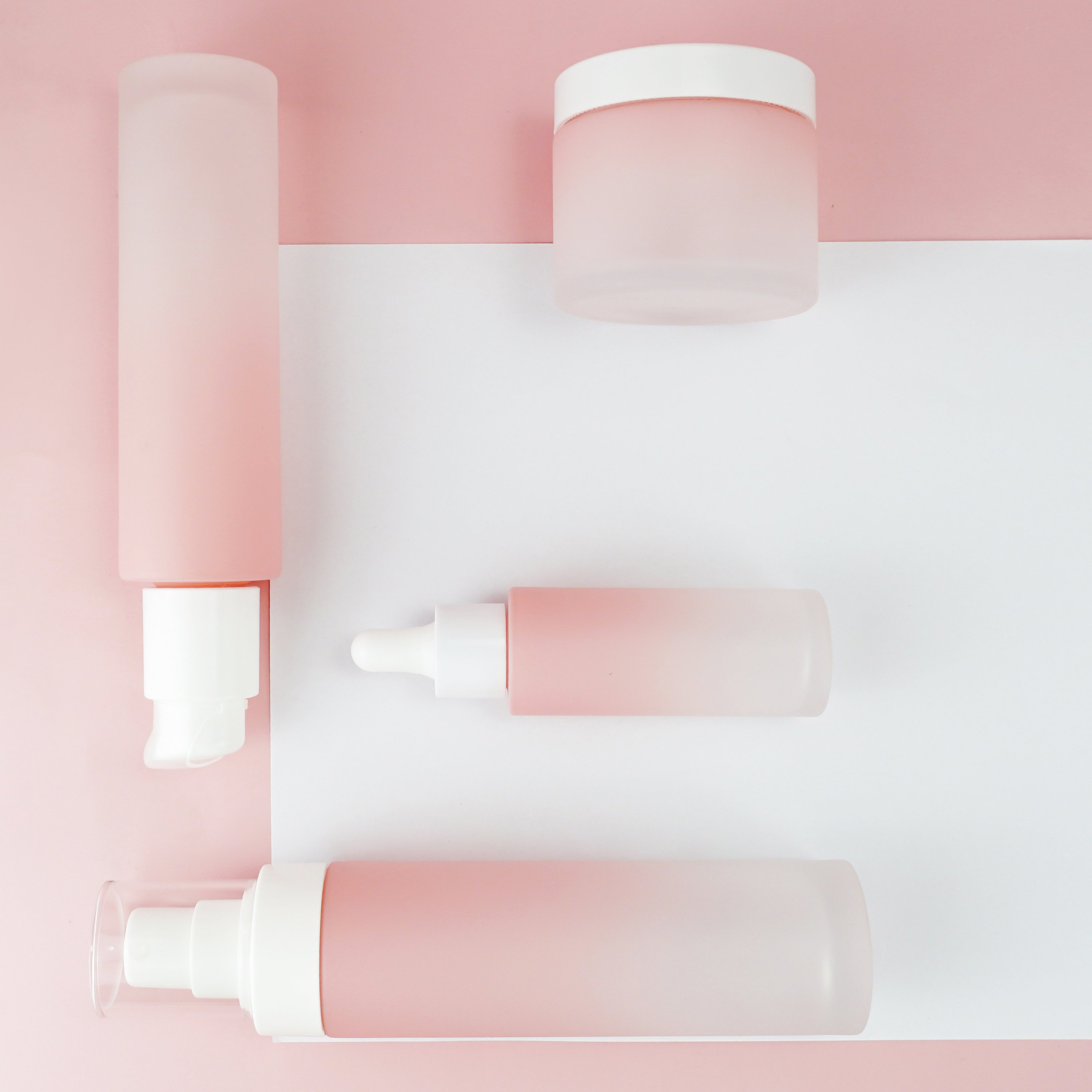 Luxury wholesale pink gradient frosted glass bottle set