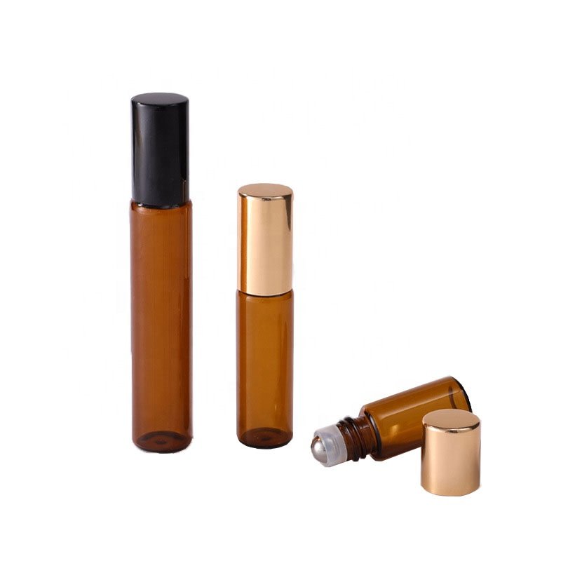 Factory Price 3ml 5ml 10ml Amber Glass Roll On Bottle Cosmetic Round Roll On Glass Bottle (NRB04)