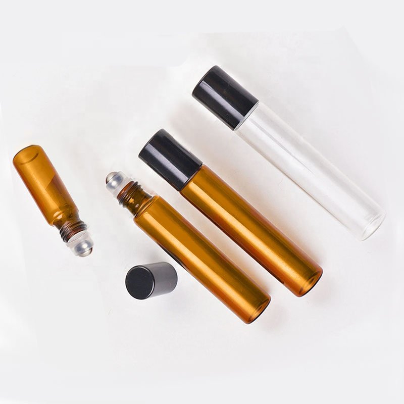Factory Price 3ml 5ml 10ml Amber Glass Roll On Bottle Cosmetic Round Roll On Glass Bottle (NRB04)