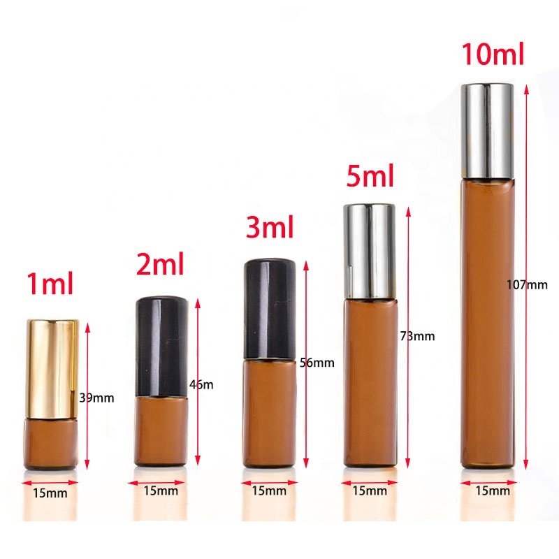 Factory Price 3ml 5ml 10ml Amber Glass Roll On Bottle Cosmetic Round Roll On Glass Bottle (NRB04)