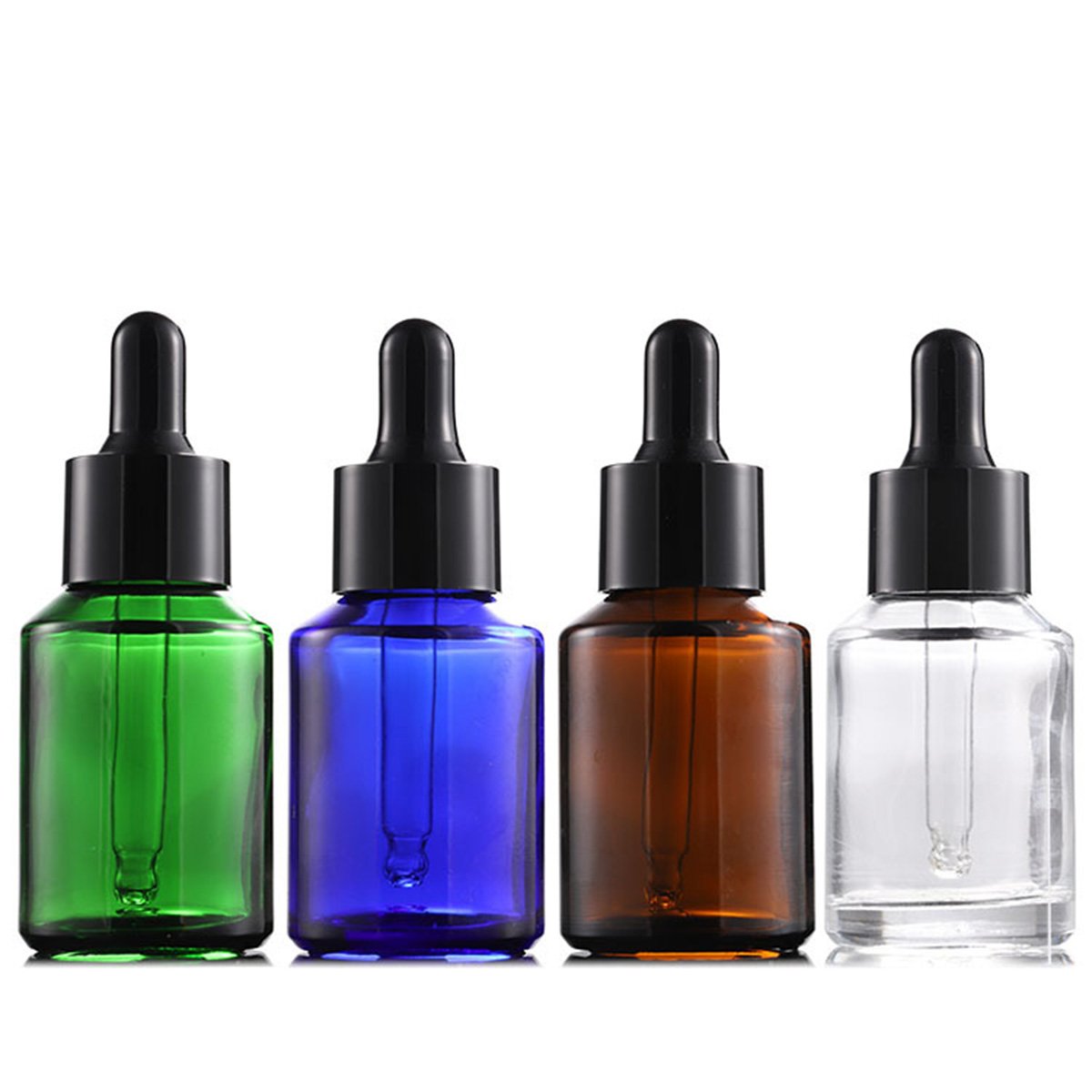 Luxury empty 15ml 30 ml 1oz half ounce serum essential oil transparent blue green frosted amber oblique shoulder glass bottle