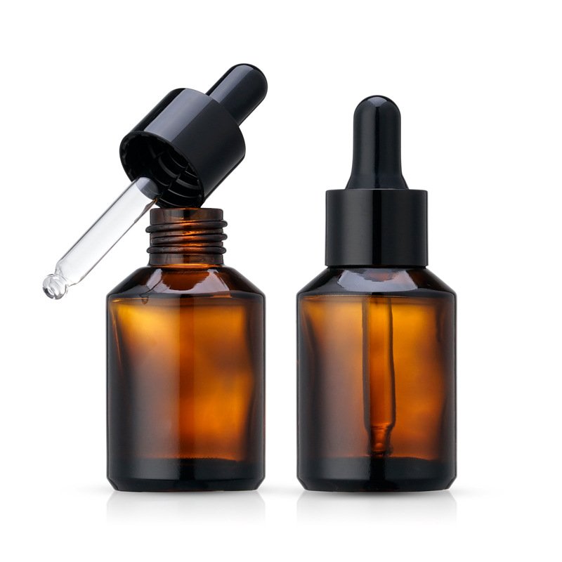 Luxury empty 15ml 30 ml 1oz half ounce serum essential oil transparent blue green frosted amber oblique shoulder glass bottle