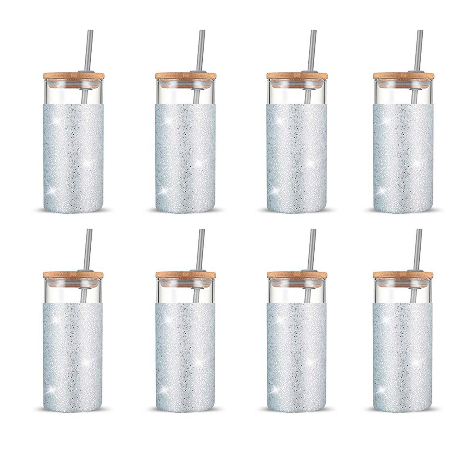 Scale Glass Water Bottle 20oz Reusable Borosilicate Glass Tumbler Juice Milk Tea Glass Bottle With Bamboo Lid And Straw