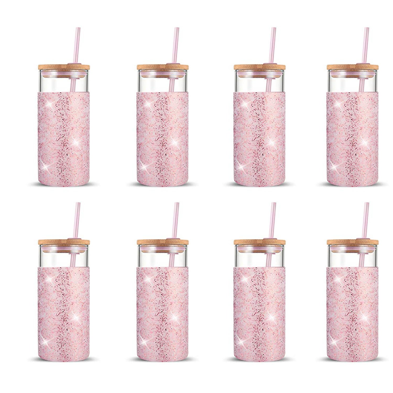 Scale Glass Water Bottle 20oz Reusable Borosilicate Glass Tumbler Juice Milk Tea Glass Bottle With Bamboo Lid And Straw