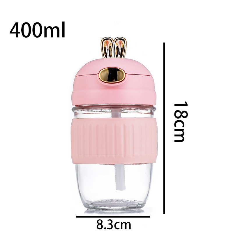 new Cute 400ml Rabbit Shape Glass Water Bottle for girls With Straw And Silicone Sleeve For Student