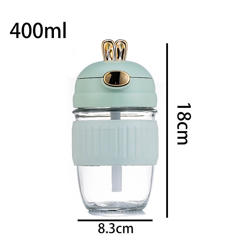 new Cute 400ml Rabbit Shape Glass Water Bottle for girls With Straw And Silicone Sleeve For Student