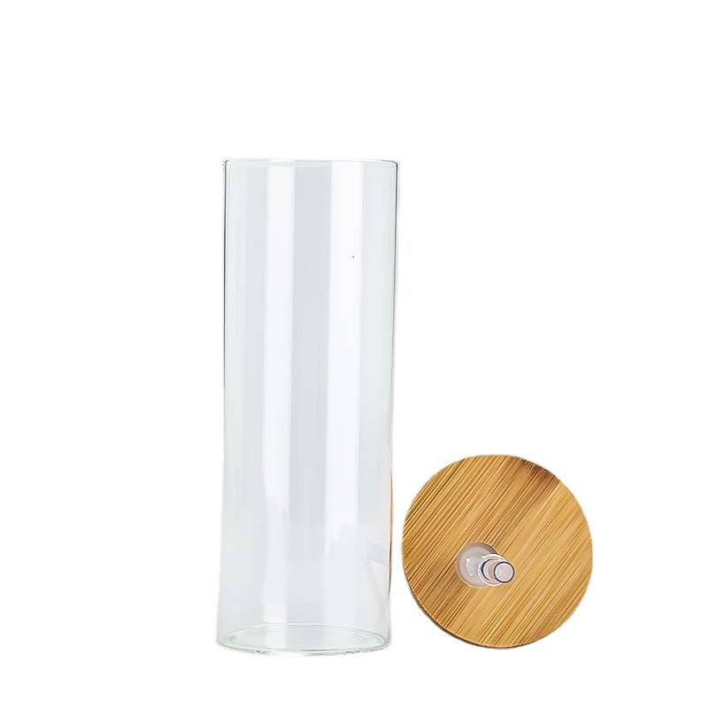 16oz thermal sublimation bamboo cover glass bottle transparent frosted gradient transfer printed glass straw cup
