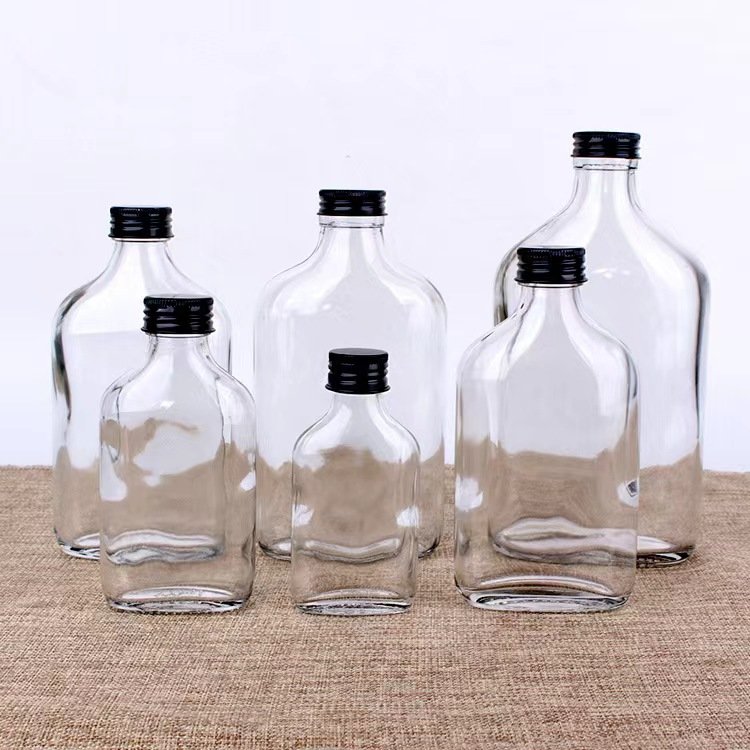 Custom colour logo 50ml boston glass wine bottles vodka whisky rum glass bottles with cork