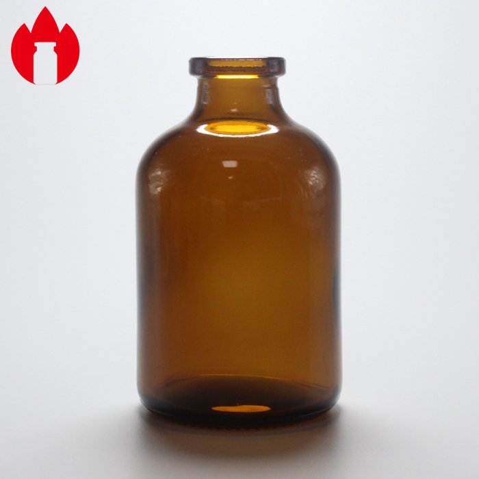 Empty 50ml Amber Type II or III Medical Injection Moulded Glass Bottle Vial Packaging