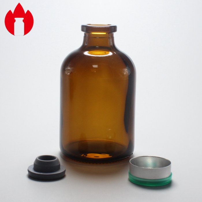 Empty 50ml Amber Type II or III Medical Injection Moulded Glass Bottle Vial Packaging