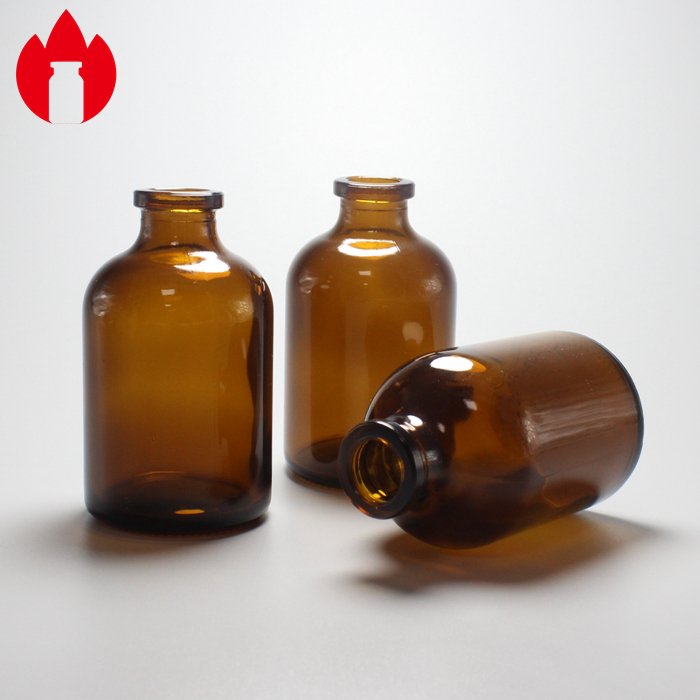 Empty 50ml Amber Type II or III Medical Injection Moulded Glass Bottle Vial Packaging