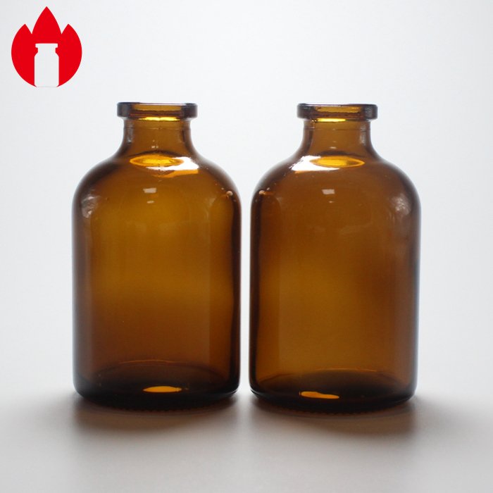 Empty 50ml Amber Type II or III Medical Injection Moulded Glass Bottle Vial Packaging