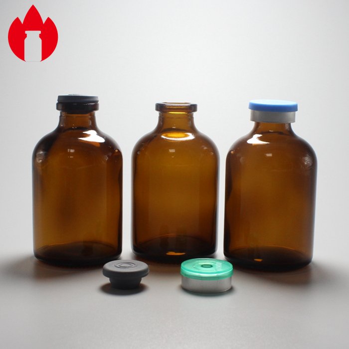 Empty 50ml Amber Type II or III Medical Injection Moulded Glass Bottle Vial Packaging