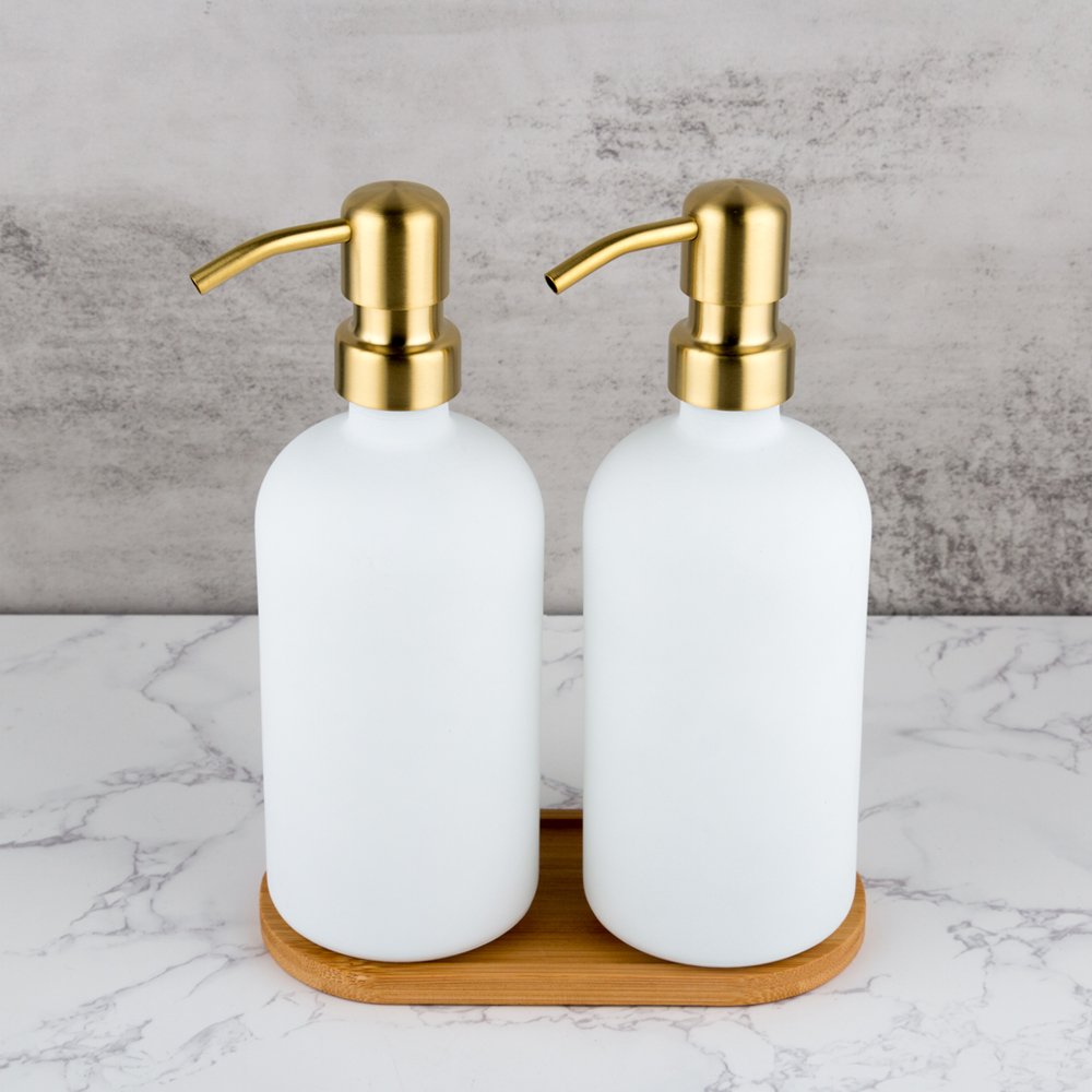 Longan 16oz 500ml Boston Round Glass Bottle With 304 Stainless Steel Lotion Pump Glass Bottle Shampoo Soap Dispenser