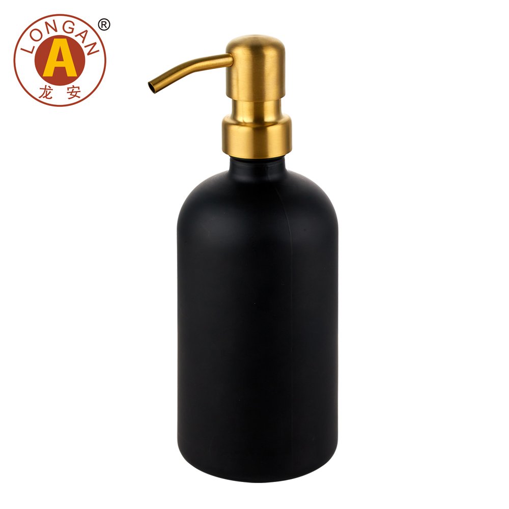Longan 16oz 500ml Boston Round Glass Bottle With 304 Stainless Steel Lotion Pump Glass Bottle Shampoo Soap Dispenser