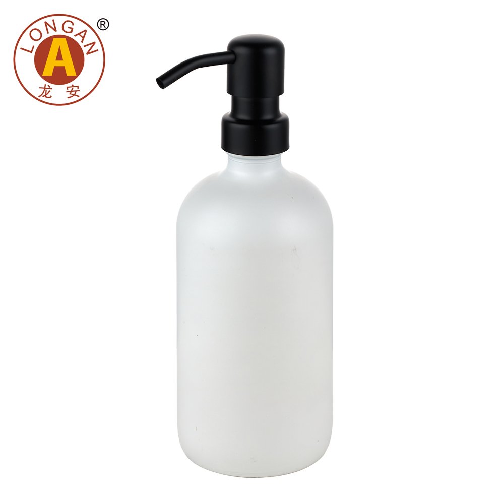 Longan 16oz 500ml Boston Round Glass Bottle With 304 Stainless Steel Lotion Pump Glass Bottle Shampoo Soap Dispenser