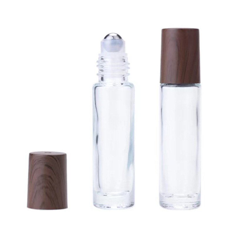 Roll on glass bottle for essential oil customized travel bottle 5ml 10ml 15ml wooden cap