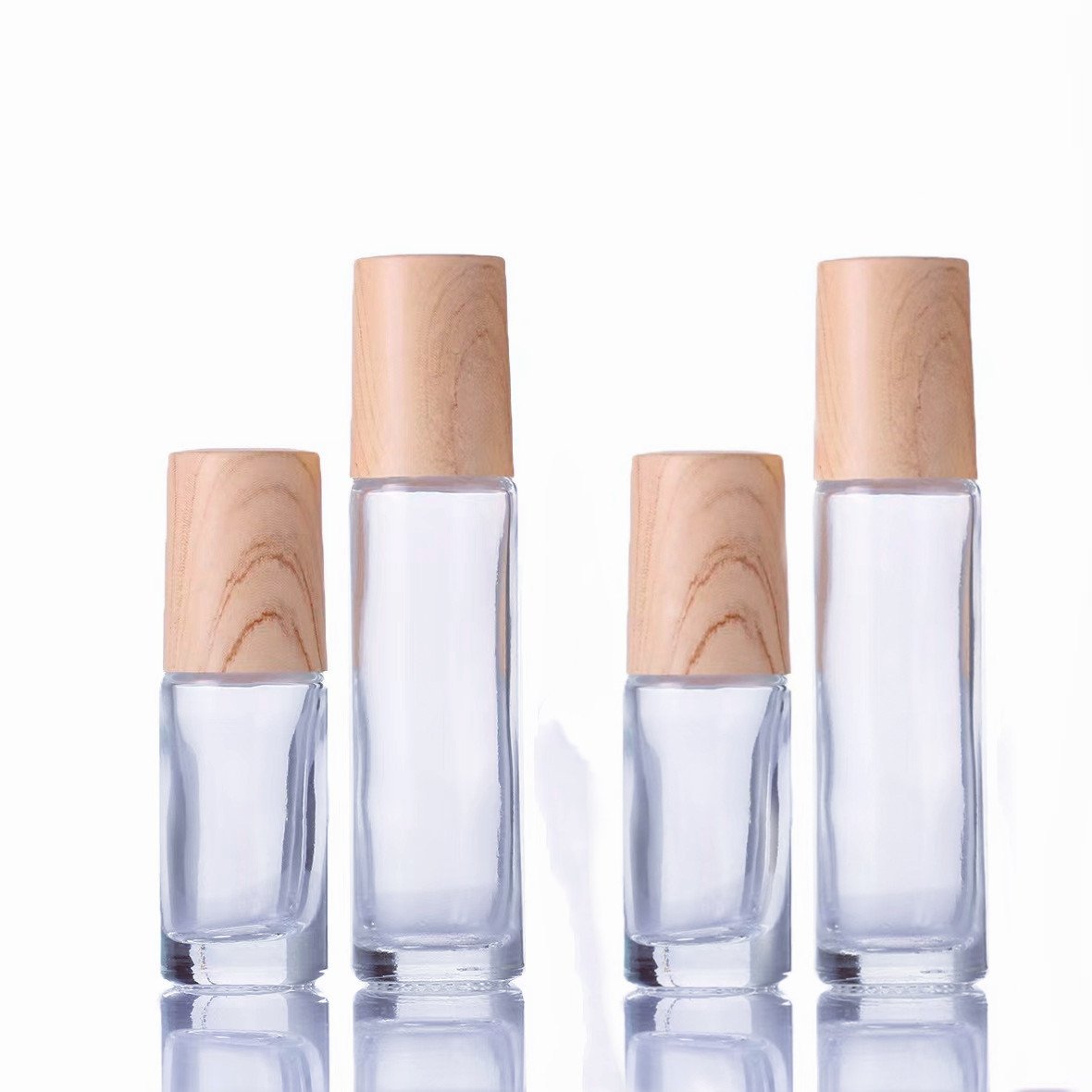 Roll on glass bottle for essential oil customized travel bottle 5ml 10ml 15ml wooden cap