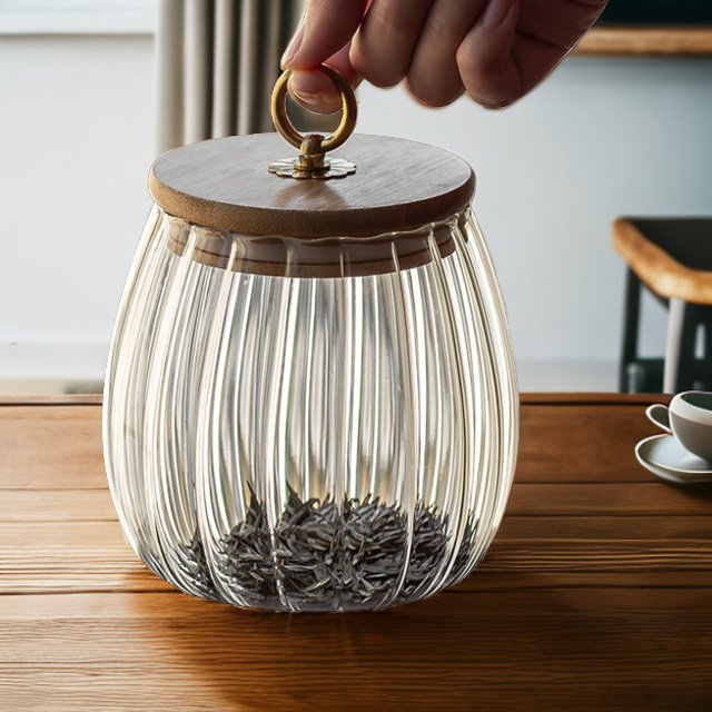Irregular high borosilicate glass Storage Container for Kitchen Household Organizational Vertical Grain Tea Sealed Tank Food Use