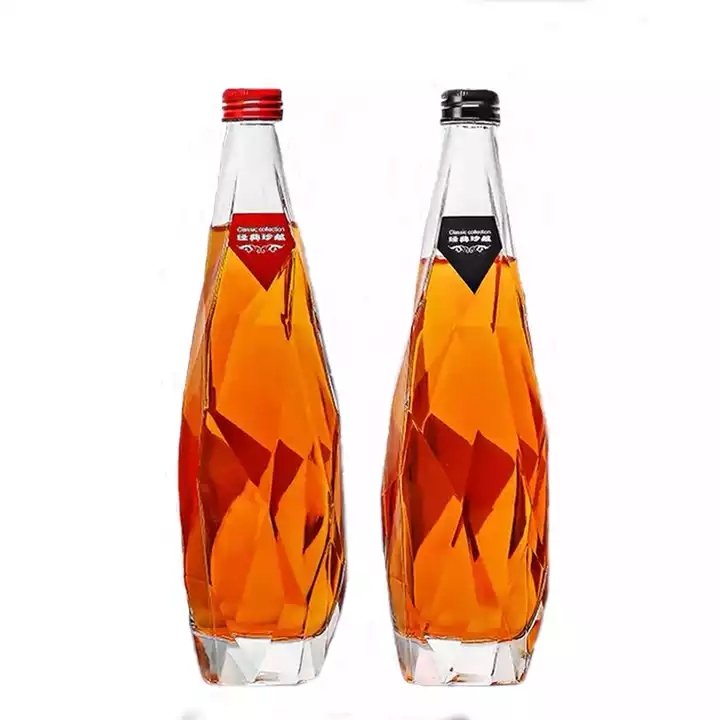 Hot sale unique shape 350ml 500ml empty glass wine bottle refillable whiskey vodka liquor bottles with metal screw lid