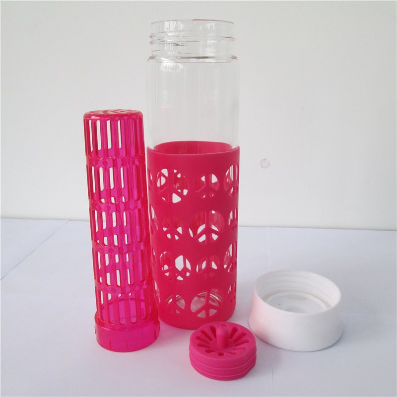 silicone clear drinking water glass bottle china fruit infuser with high quality and certificate