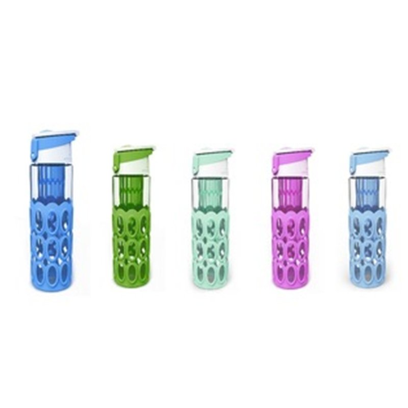 silicone clear drinking water glass bottle china fruit infuser with high quality and certificate