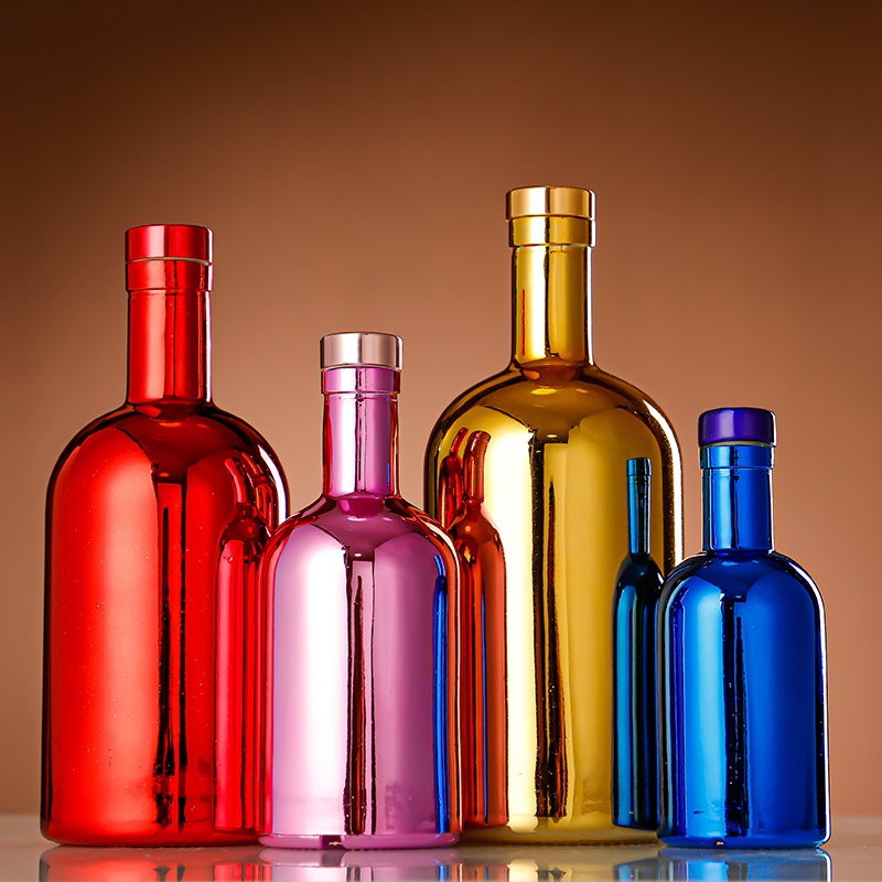 High Quality Luxury Unique 750ml Empty Electroplated Liquor Vodka Glass Wine Bottle with Rubber Stopper