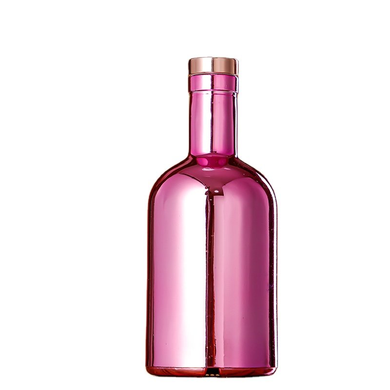 High Quality Luxury Unique 750ml Empty Electroplated Liquor Vodka Glass Wine Bottle with Rubber Stopper